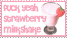 a post stamp with an image of a strawberry milkshake next to the words 'fuck yeah strawberry milkshakes'